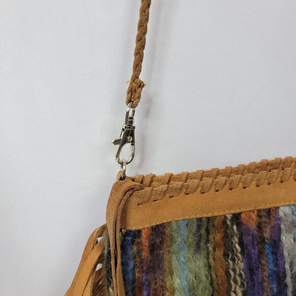 2 Chic Luxe Boho Fringe Crossbody Bag Wool Blend Suede Trim 11"x8" - Picture 10 of 12